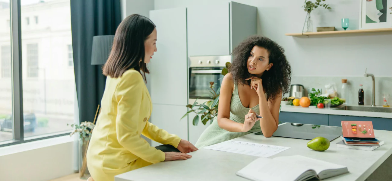 two woman talking